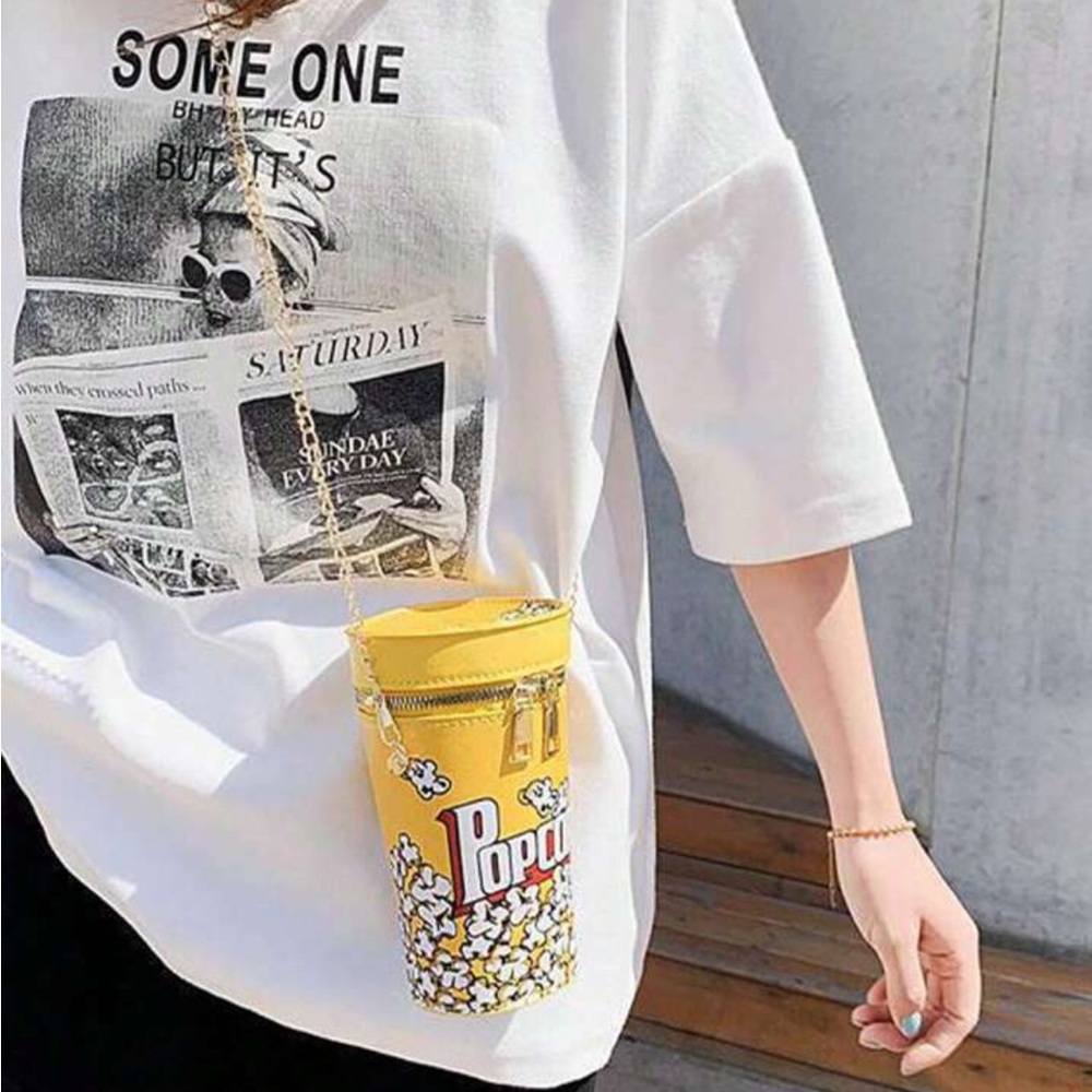 Popcorn Print Yellow Crossbody Bag